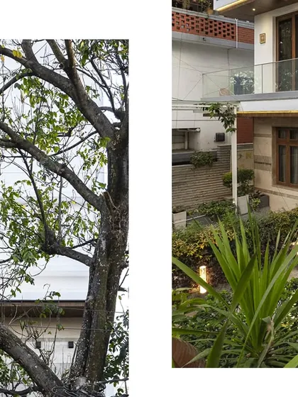 This image shows the relationship between different parts of a residence, with balconies and gardens interacting. I design spaces that encourage movement between the indoors and the lush exterior.