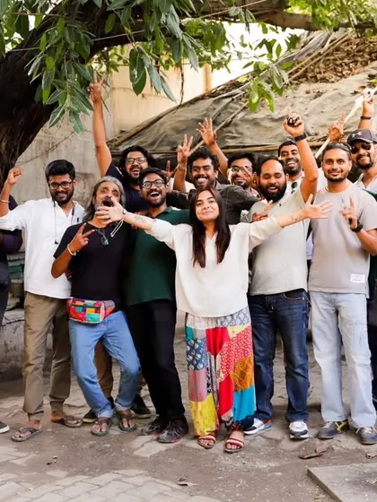 A celebratory group photo with the entire cast and crew after a successful shoot. It's all about the amazing people you meet along the way.