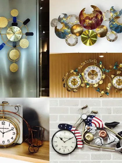 As a manufacturer and wholesaler, we offer a diverse range of decor handicrafts. This collage shows just a sample of our clock designs, from modern and abstract to vintage and themed pieces, all at direct-from-warehouse prices.