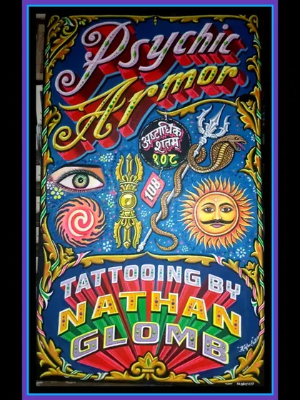A custom sign for a tattoo artist, blending spiritual symbols like the Om, Trishul, and sun with my unique 3D typography. This shows how I can create art that reflects another artist's brand.