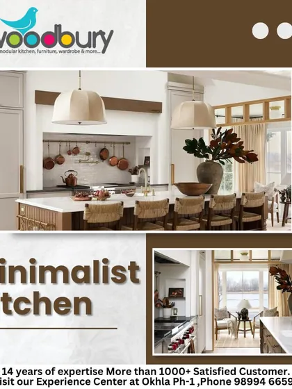 A minimalist kitchen doesn't have to be stark. This concept combines white cabinets, natural wood, and warm lighting to create a space that is both clean and inviting.