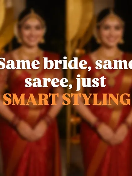 This image emphasizes that with the same bride and the same saree, smart styling makes all the difference. The right blouse choice can completely transform the overall look, proving that small details have a huge impact.