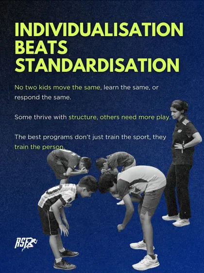 Individualization beats standardization. No two kids move, learn, or respond the same. This graphic explains why our best programs don't just train the sport, they train the person, adapting to whether a child needs more structure or more play.