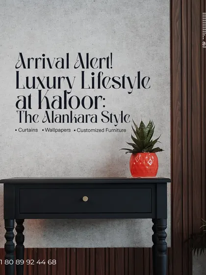An announcement for the arrival of the Alankara style in Kaloor, where I offer my full range of services including curtains, wallpapers, and customized furniture.