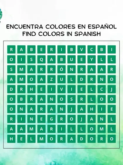 A word search is a fantastic way to reinforce vocabulary. This puzzle challenges kids to find Spanish color names like 'rojo', 'azul', and 'amarillo'.