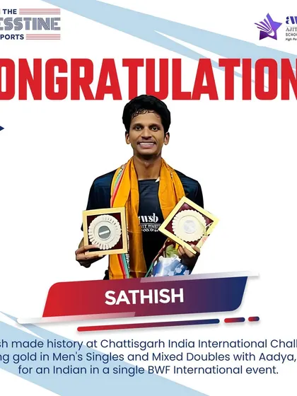 Sathish made history by winning gold in Men's Singles and Mixed Doubles, a remarkable feat for an Indian player in a BWF International event.