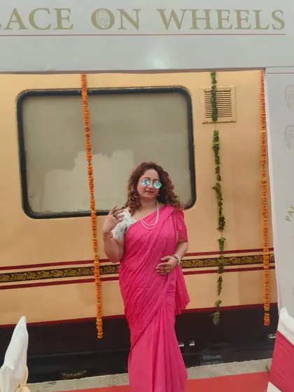 At the launch of the reborn Palace on Wheels. This royal, luxurious wagon brings back so many memories and sparks new ideas for creating incredible wedding journeys.