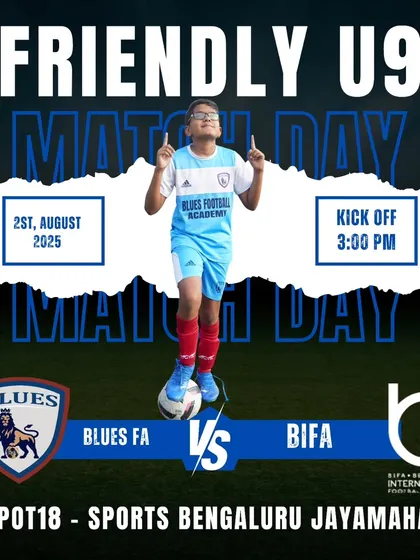 Match day poster for our U9 team's friendly against BIFA at Depot18.