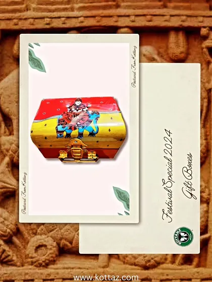 A postcard from Kottanz, featuring our Gajalakshmi gift boxes for the festival season. These souvenirs are inspired by the heritage arts and crafts of India.