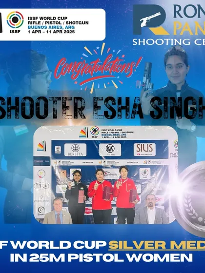 Another podium finish for Esha Singh, this time a Silver Medal in the 25m Pistol Women event at the ISSF World Cup in Buenos Aires. Her consistency at the highest level is a hallmark of the RPSC training program.