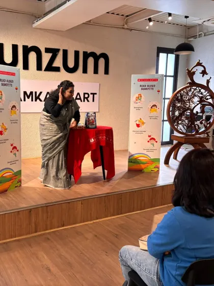 A storyteller brings the adventures of Dogman to life on stage. Our sessions are more than just reading; they are performances that engage and excite our young audience.