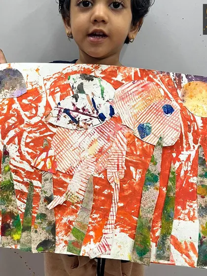 This abstract piece is a fantastic example of process art. The focus was on exploring how different tools and textures could be used to apply paint, resulting in a truly unique and expressive artwork.