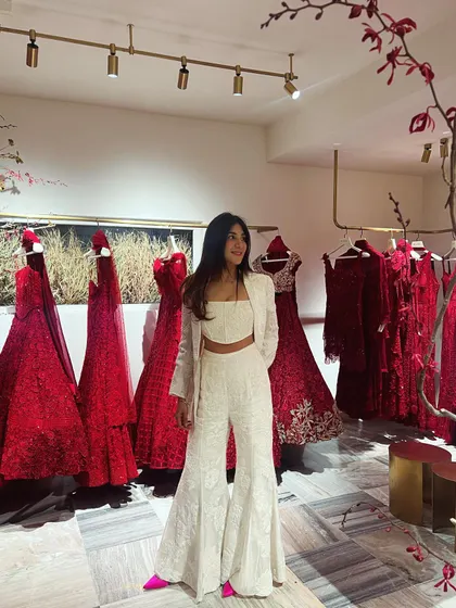 A shot from the awards night. I chose to wear a beautiful white co-ord set from Mishru, one of my favorite designers to work with.