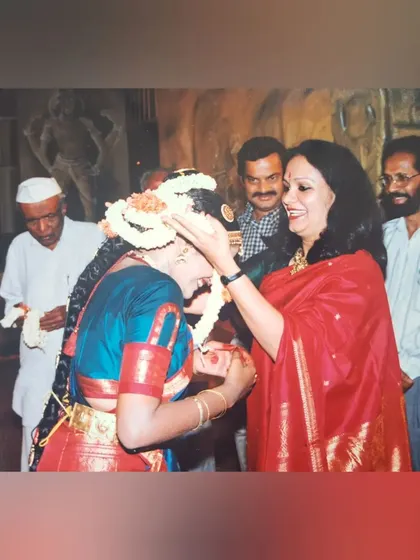 A photo from my Rangapravesha 25 years ago, being blessed by the esteemed Prathibha Prahlad aunty.