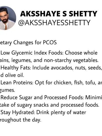 For my PCOS mentees, I focus on a diet with low-glycemic index foods like whole grains and legumes. We also prioritize lean proteins, healthy fats from sources like avocados and nuts, and reduce sugar intake.