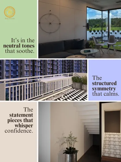 This collage highlights the elements of our design philosophy: soothing neutral tones, calming structured symmetry, and statement pieces that whisper confidence, all coming together in a harmonious home.