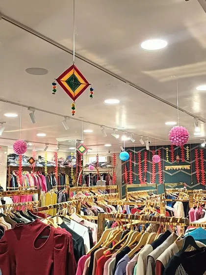 The hanging decorations are spaced throughout the store to ensure the entire space feels festive.