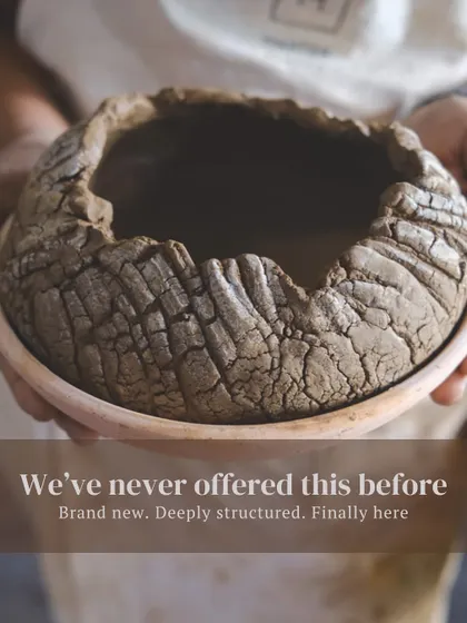 We are always exploring new ways to work with clay. This piece, with its beautiful, organic cracks, was the beginning of our first ever comprehensive hand building course, a new and deeply structured journey into form and creativity without the wheel.