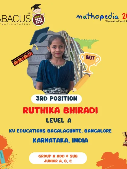 Ruthika Bhiradi from Bangalore, a 3rd Position winner in the junior group.