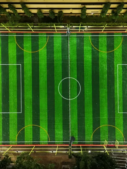 An aerial view of our brand new, floodlit football turf in JP Nagar. We invest in top-quality facilities across Bengaluru so you can have the best playing experience, day or night.