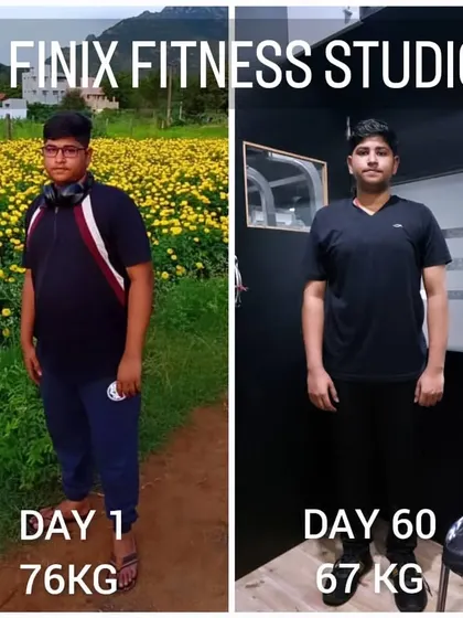 Yogesh achieved his first goal by losing 9 kgs in just 60 days. This is a great start to his fitness journey, showing what's possible in a short time with dedication.