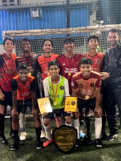 The U17 champions celebrating their win at the 5v5 Sports tournament.