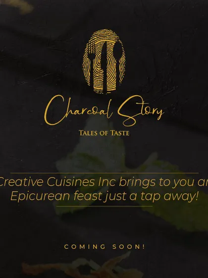 The official announcement for 'The Charcoal Story', our new brand focused on delivering an epicurean feast. The logo, a fingerprint containing a fork, knife, and spoon, signifies our commitment to handcrafted, personal 'Tales of Taste'.