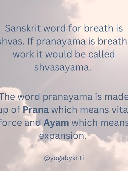 Is Pranayama the same as breathwork? The Sanskrit word for breath is 'shvas'. Pranayama is made of 'Prana' (vital force) and 'Ayam' (expansion). It works on a much deeper level than just breathing exercises.