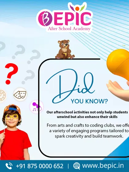 Did you know our after-school activities help students unwind while also enhancing their skills? From arts and crafts to coding clubs, our programs are tailored to build creativity and teamwork.