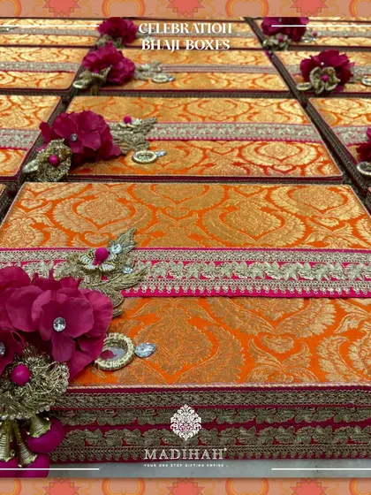 Another angle of the Celebration Bhaji Boxes, emphasizing the detailed craftsmanship and the vibrant, joyful colors that make them perfect for weddings and festivals.