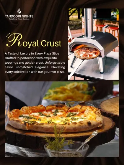 A closer look at our live pizza station. We use high-quality ingredients and traditional methods to deliver a taste of luxury in every slice, making it a popular choice for weddings and parties.
