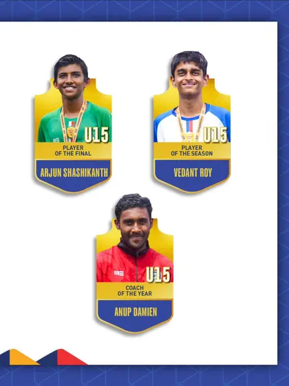 More individual awards from the DPDL, with Arjun Shashikanth as Player of the Final, Vedant Roy as Player of the Season, and Anup Damien as Coach of the Year for the U15s.
