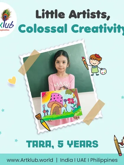 Five-year-old Tara's mushroom house in a field of flowers shows colossal creativity from one of our little artists.