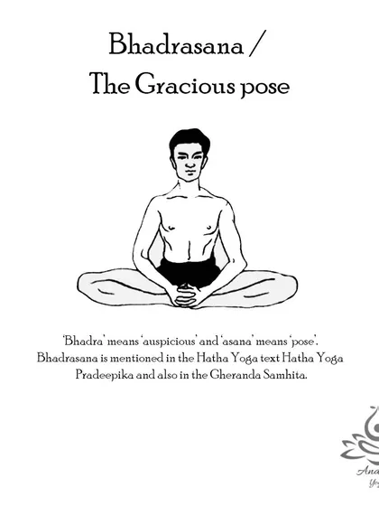 Bhadrasana (The Gracious Pose) activates the root chakra, strengthens the thighs and hips, and is an excellent posture for calming the mind for meditation.