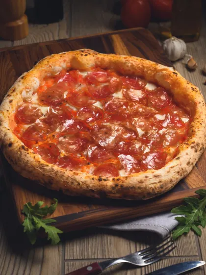 Our classic pepperoni pizza, a perfect choice for any catering event. It's a crowd-pleaser for a reason.