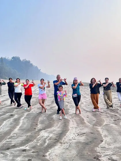 Fun times at the beach during our yoga retreat. It's not all serious asanas, we have a lot of fun too.