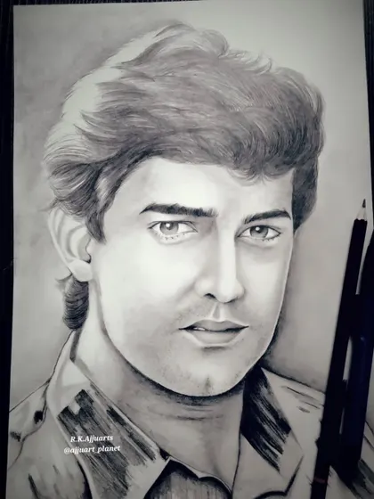 Another angle of my Aamir Khan portrait, showing the shading and blending techniques used to create a three-dimensional feel.