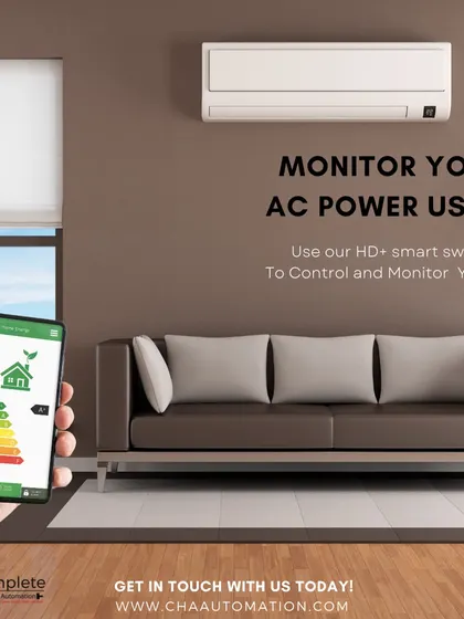 Monitor your AC power usage with our HD+ smart switch. The connected app not only lets you control your AC remotely but also provides detailed energy consumption reports to help you save money.