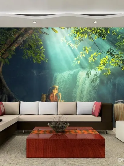 A duplicate of media 76, this tranquil waterfall wallpaper concept is ideal for creating a relaxing atmosphere in a living room or meditation space.