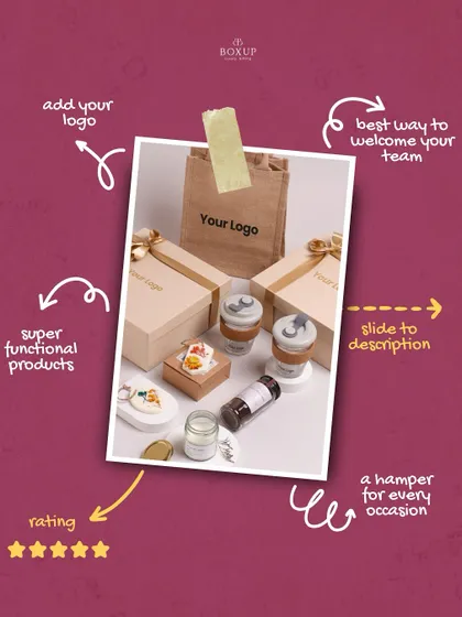 A breakdown of what makes our corporate hampers special. From adding your logo to including super functional products, we create a 5-star experience for every occasion.