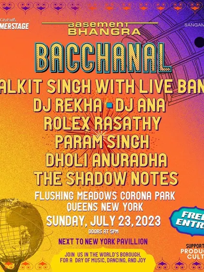 The full lineup for Basement Bhangra Bacchanal. Featuring the King of Bhangra Malkit Singh, Chutney Soca DJ Ana, and many more, this was a dream lineup for a free show in the park.
