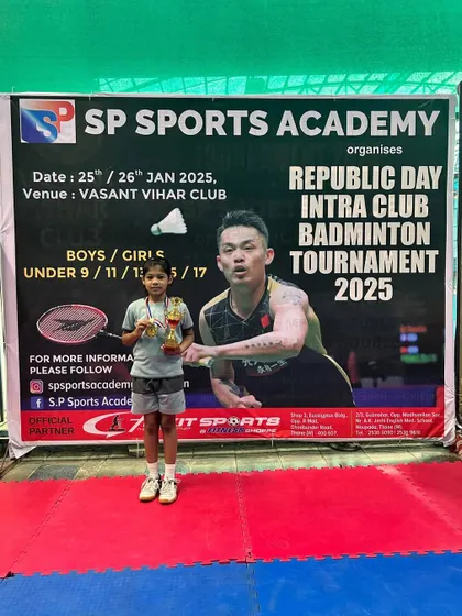 Anaya Pillai, the winner of the U-13 Girls category, celebrating her victory.