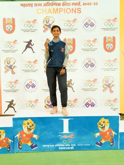 Our fencer stands tall on the first place podium at the Maharashtra State Olympic Games. This victory is a proud moment for her and the entire Warriors Fencing Club family.