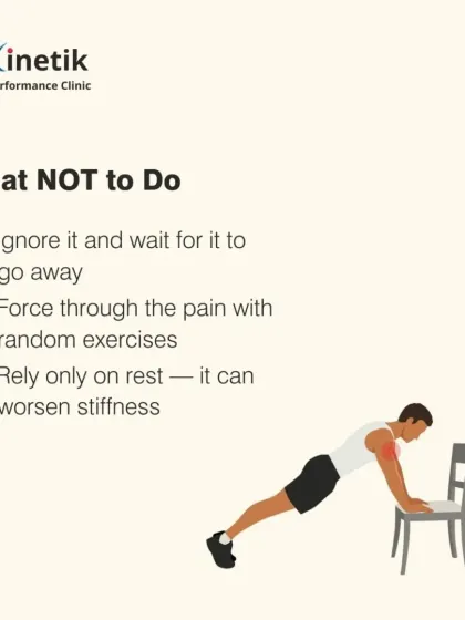 What should you NOT do for a frozen shoulder? Don't just ignore it and wait for it to go away. Don't force through the pain with random exercises, and don't rely only on rest, as it can worsen stiffness.