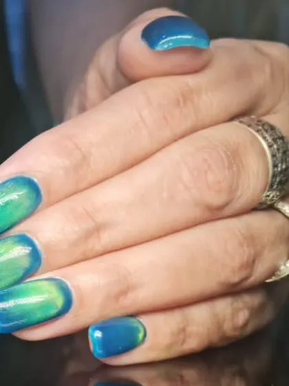 Another angle of the beautiful blue-green shifting polish.