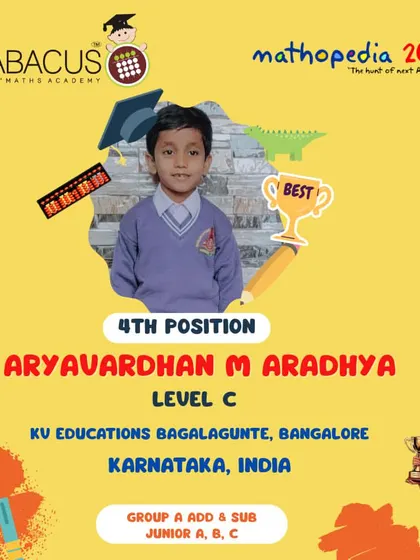 Aryavardhan M Aradhya from Bangalore, a 4th Position winner.
