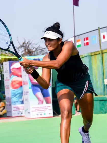 In action during the final of the ITF W25 Solapur. These photos show different aspects of my game under pressure, from hitting a running forehand to maintaining balance on a two-handed backhand.