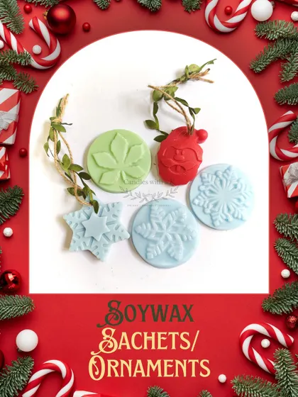 A collage of my Christmas soy wax sachets, which can also be used as fragrant tree ornaments.
