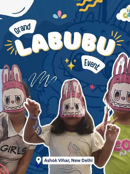 Kids proudly showing off the Labubu masks they made at our Grand Labubu Event. Every child gets to be creative and take their masterpiece home.