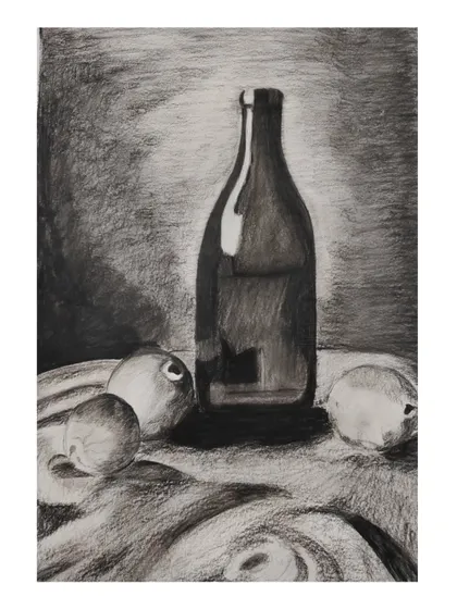 A classic still life study done in charcoal. In our classes, students learn how to observe light and shadow to create depth and realism in their drawings of everyday objects.